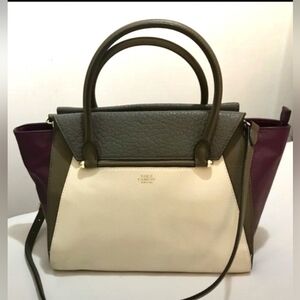 Like New Vince Camuto Addy Genuine Leather Bag, Cream, Burgundy Olive Green Gray